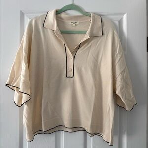 Max Studio Cream Polo with Black Contrast Trim